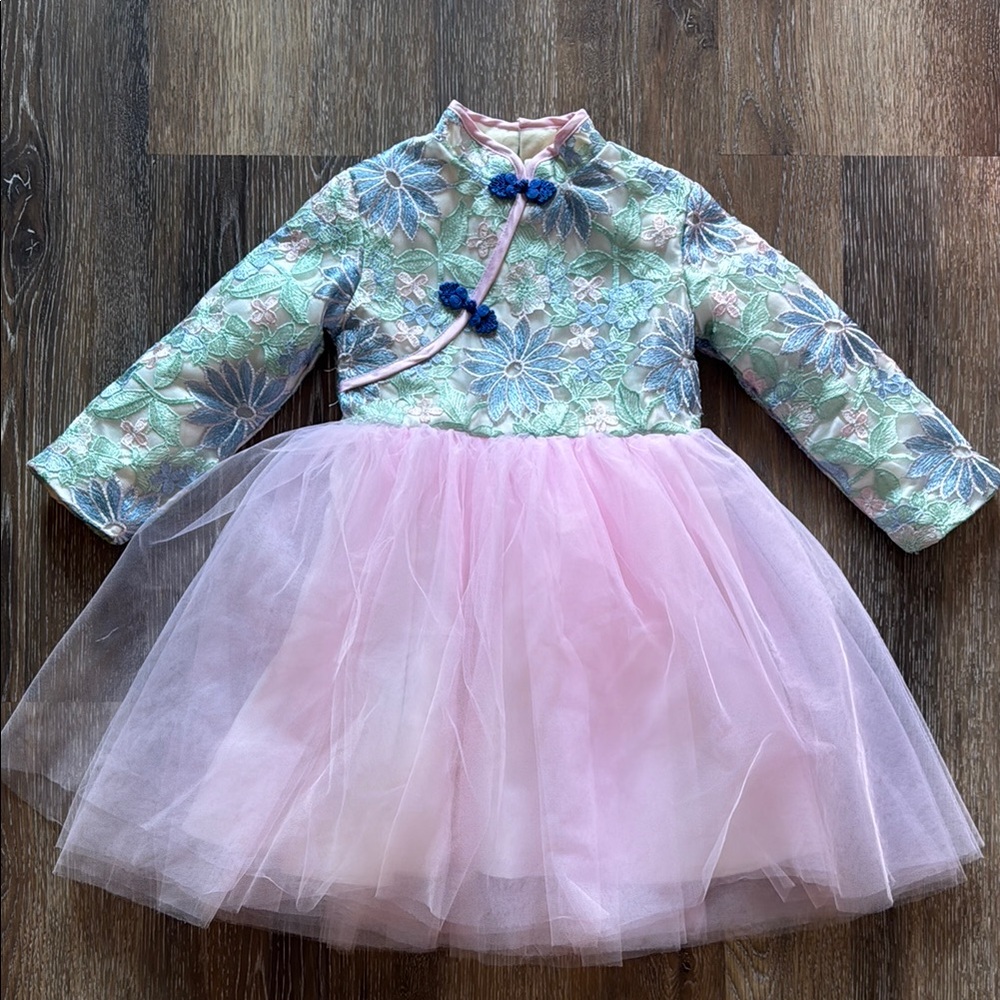 Floral Embroidered Pink Tulle Kids Formal Dress Size 4-5 y.o.